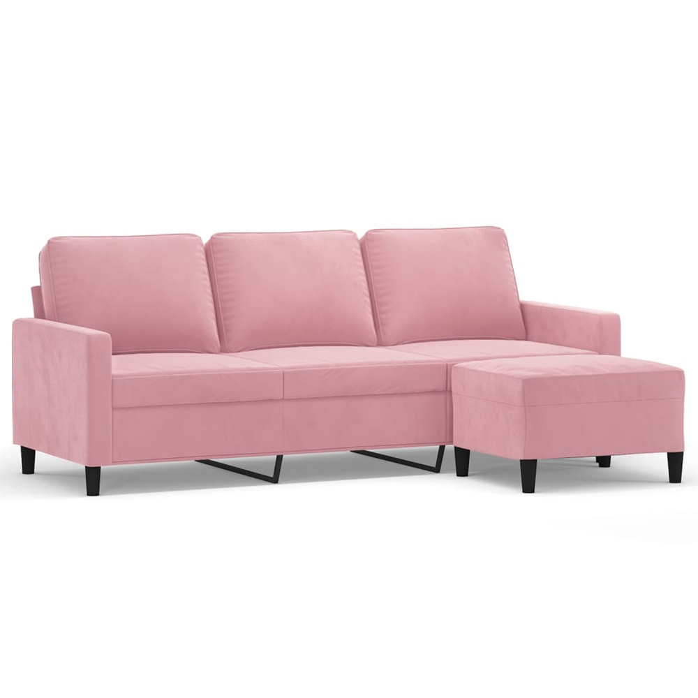 Canapé à 3 places avec repose-pieds rose 180 cm velours