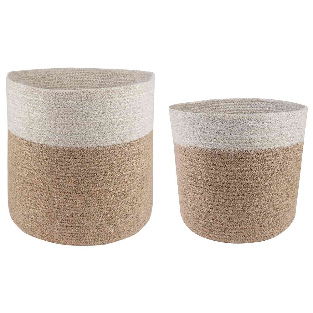 Lot 2 pots plantes jute naturel balcon jardin design cylindrique ø28x28cm blanc