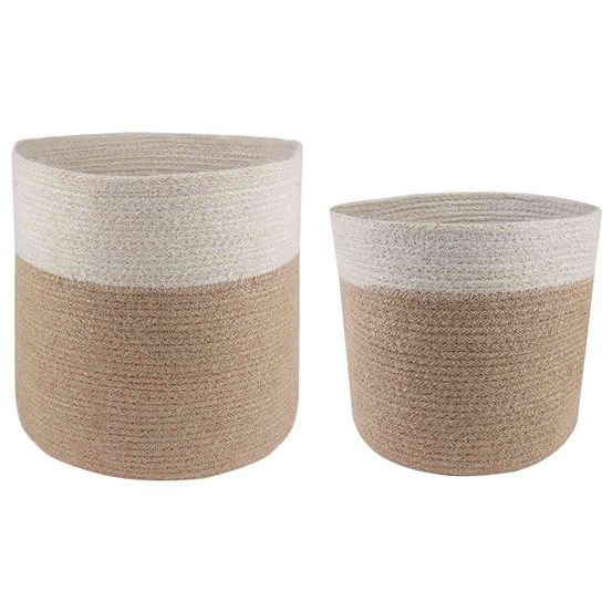 Lot 2 pots plantes jute naturel balcon jardin design cylindrique ø28x28cm blanc