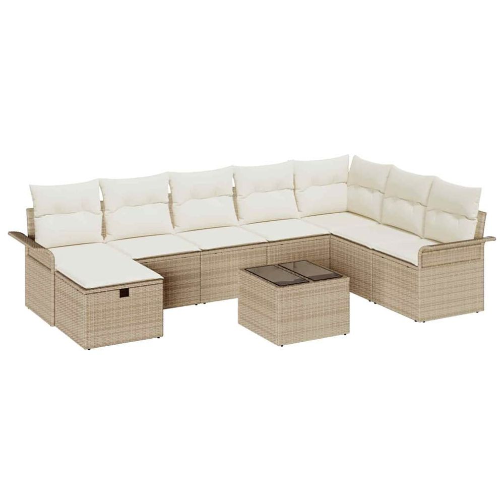 Ensemble de canapé de jardin 9 pc beige et crème polyrotin