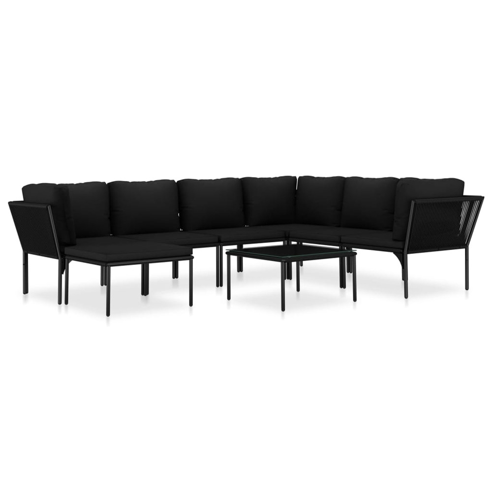 Salon de jardin 8 pcs avec coussins noir pvc