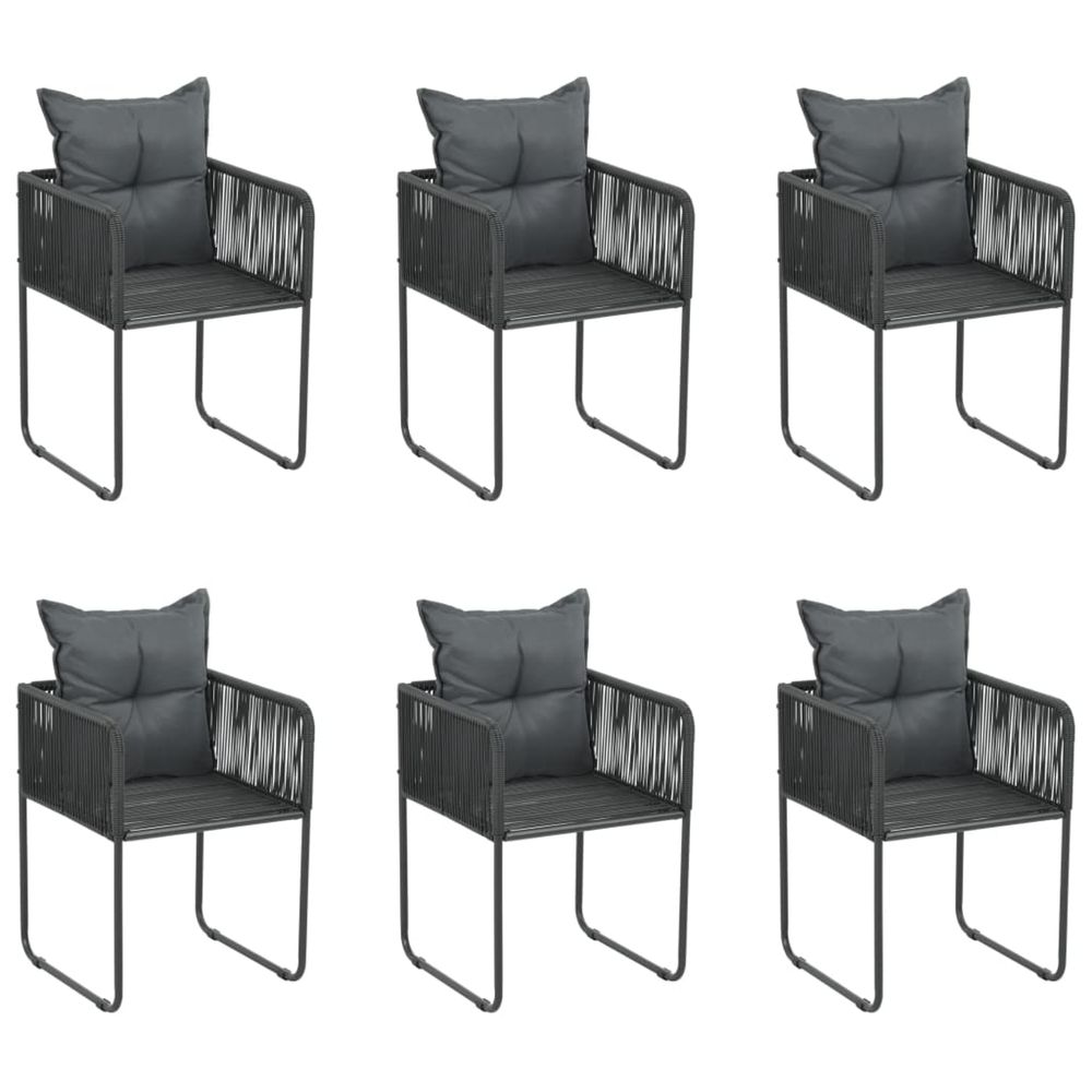 Chaises d'extérieur lot de 6 avec oreillers résine tressée noir