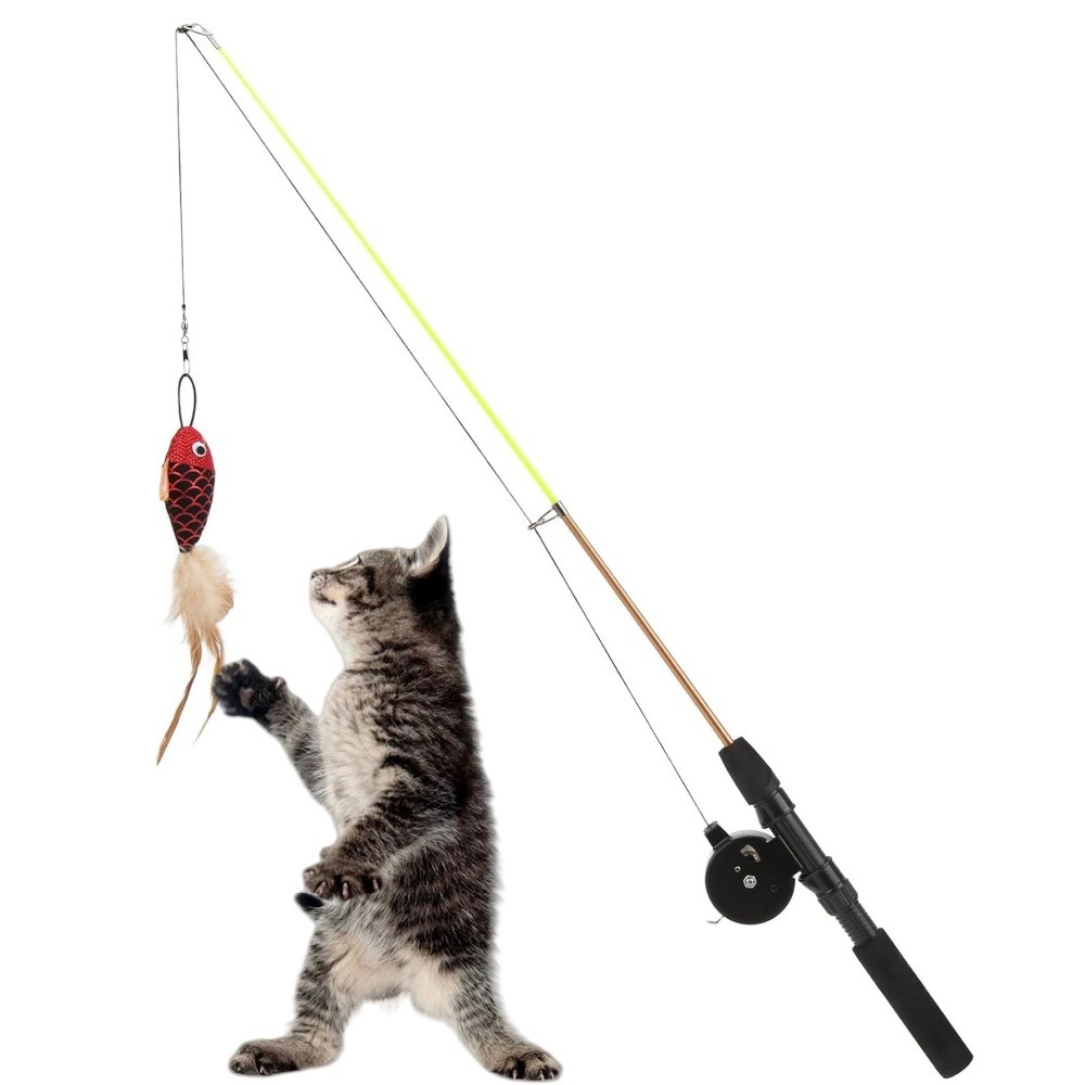 Canne à taquiner le chat-queue de cheveux-canne à pêche rétractable-jouets interactifs