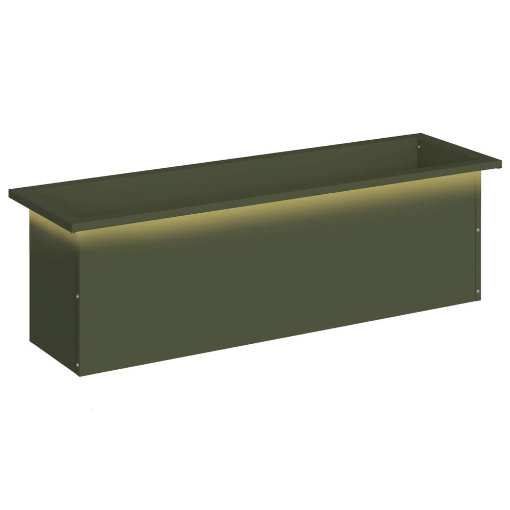 Jardinière d'extérieur de jardin avec led vert olive 30 x 100 x 30 cm acier
