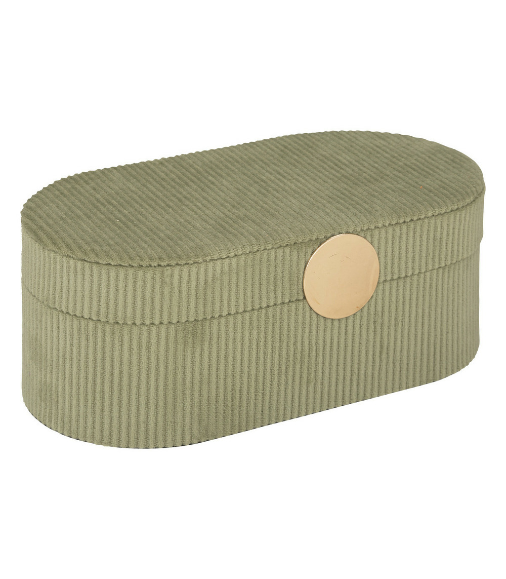 Boîte à bijoux en velours vert kaki avec miroir
