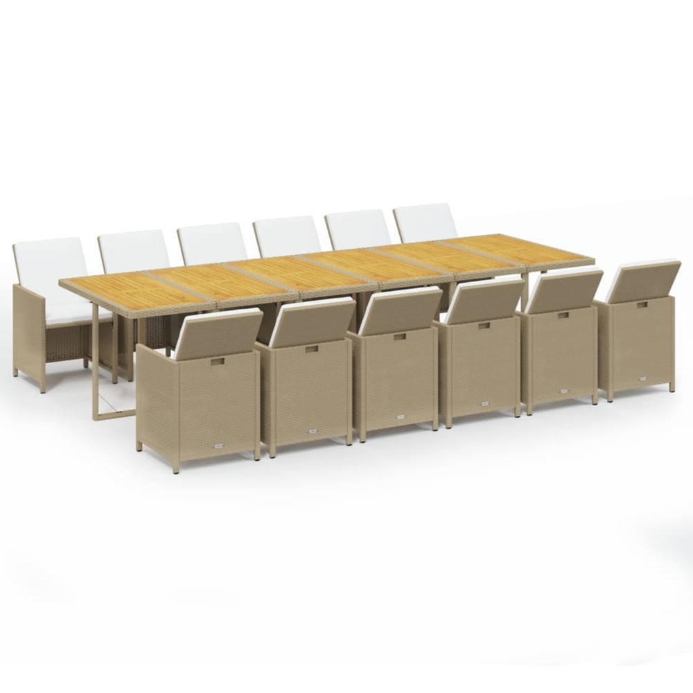 Ensemble à manger de jardin coussins 13pcs résine tressée beige