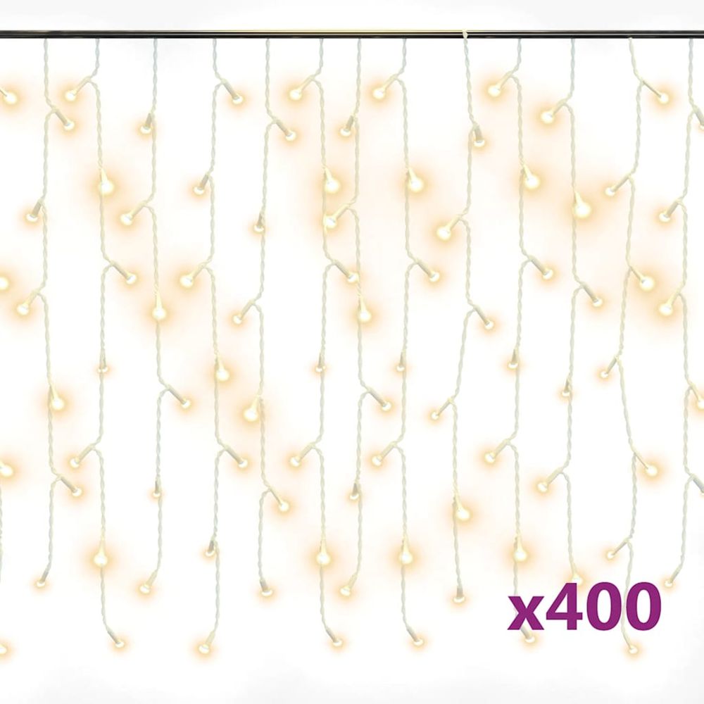 Rideau lumineux à glaçons led 10m 400led blanc chaud 8fonctions