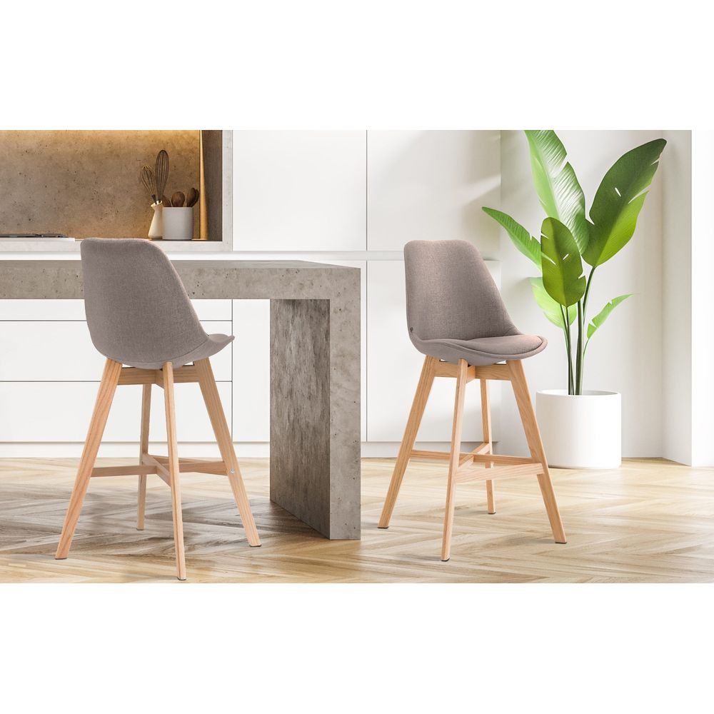 Lot de 2 tabourets de bar cannes tissu naturel