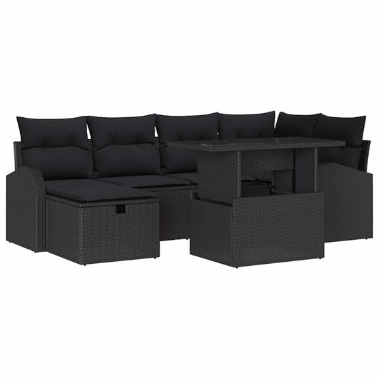 Ensemble de canapé de jardin avec coussin 7 pcs noir poly rotin