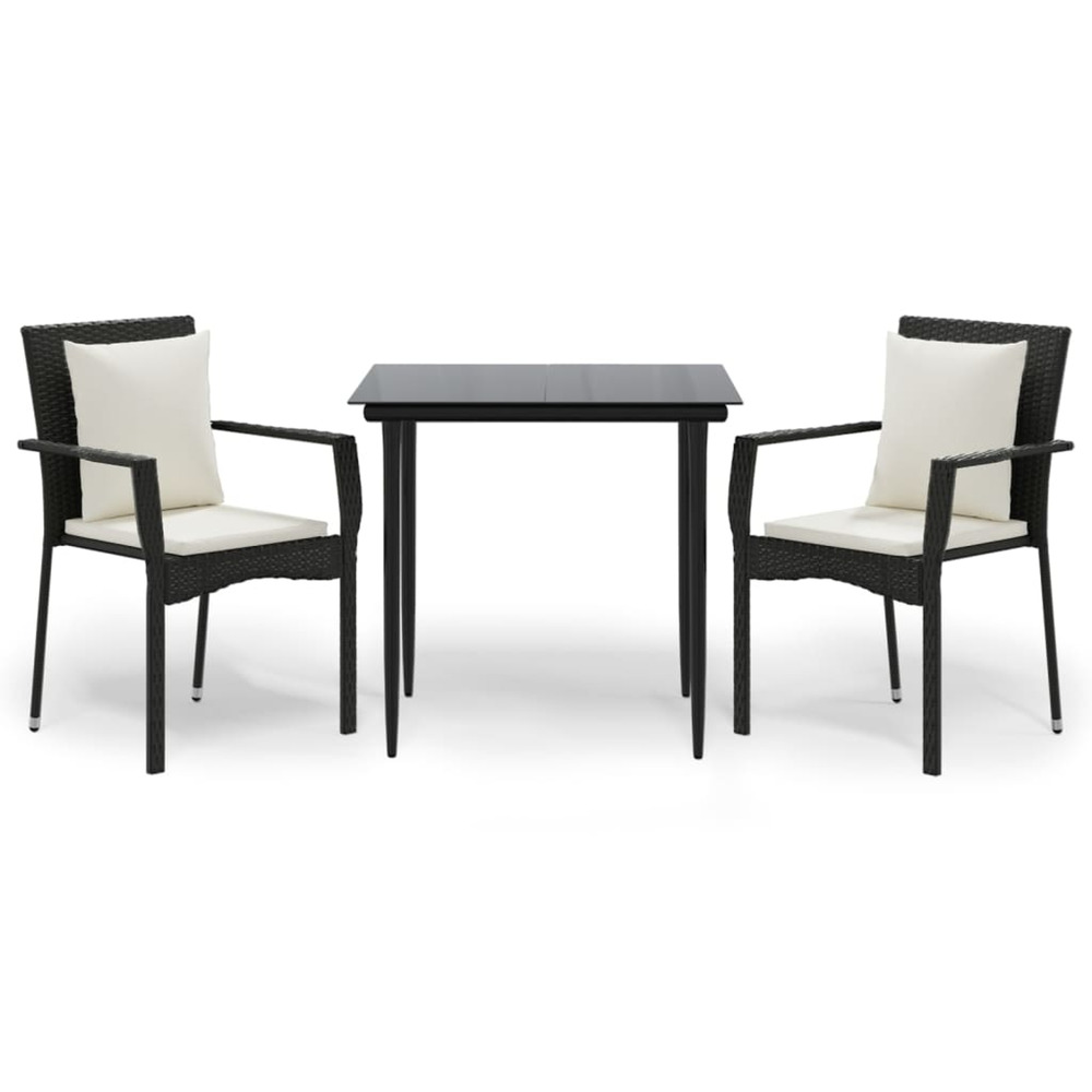 Ensemble à manger de jardin avec coussins 3 pcs noir