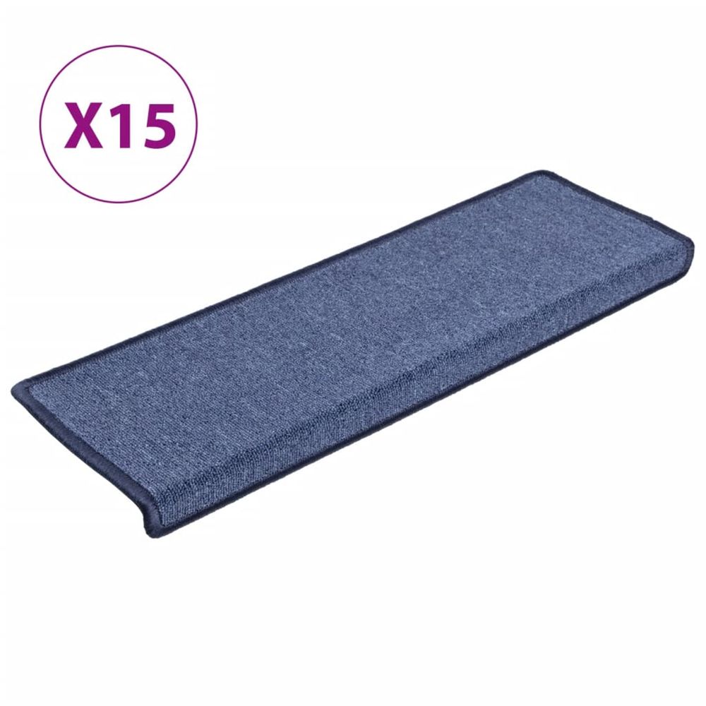 Tapis d'escalier 15 pièces 65 x 21 x 4 cm bleu bord rectangulaire