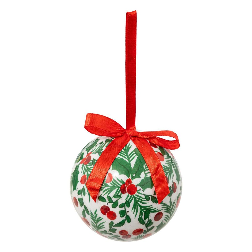 Boule de noël vert houx 75mm
