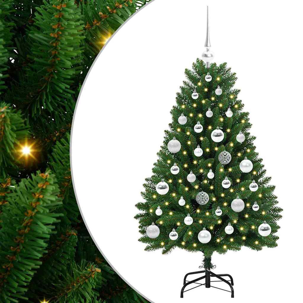 Sapin de noël artificiel avec 150 led vert 120 cm pvc et métal