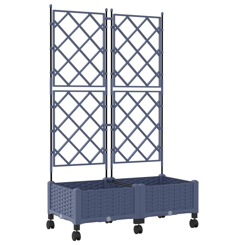 Bac de jardin avec treillis et roues 2 pc gris pp