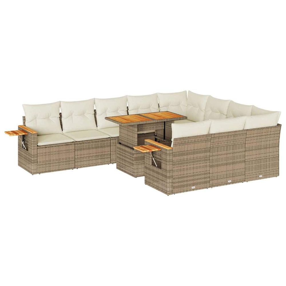 Salon de jardin 11pcs avec coussins beige résine tressée acacia