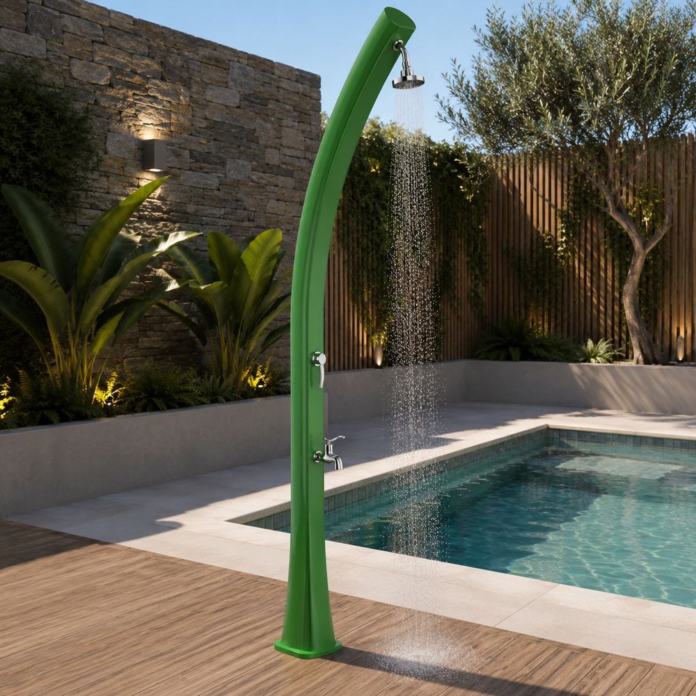 Douche de jardin solaire 25l polyethylene 225cm avec lavepieds