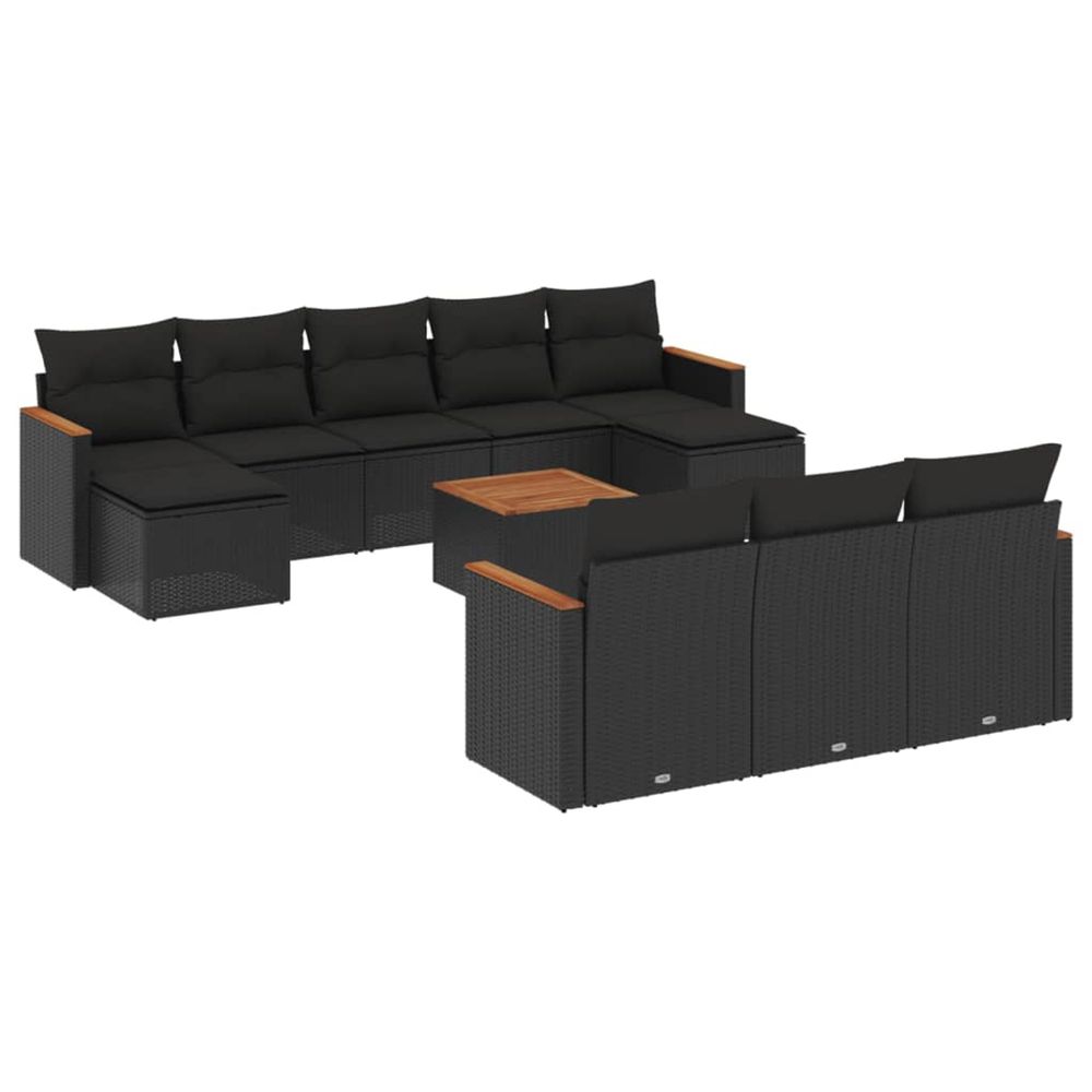 Salon de jardin 11 pcs avec coussins noir résine tressée