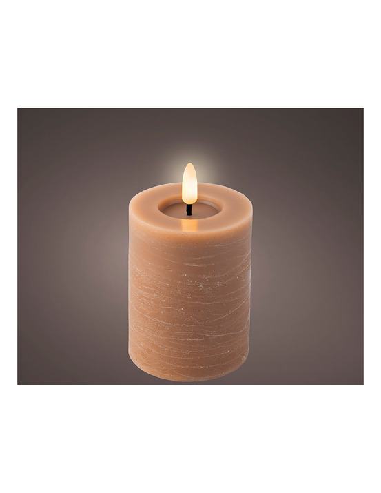 Bougie en cire led marron avec lignes de marbre, ø7x11,2cm. Lumineo