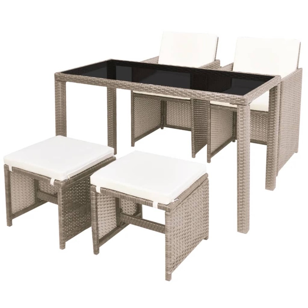 Salon de jardin meuble d'extérieur ensemble de mobilier encastrable avec coussins 5 pièces rotin beige