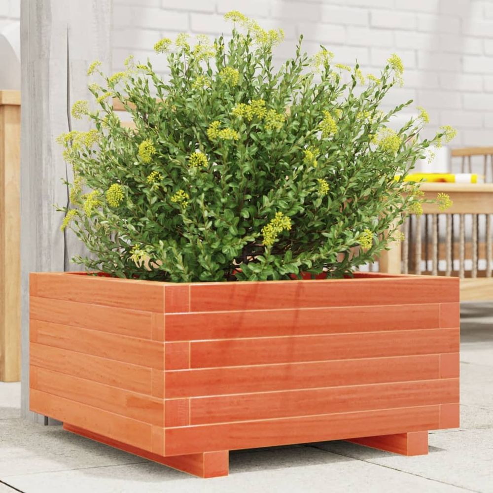 Jardinière carrée bois de pin massif pour jardin terrasse marron 50x50cm