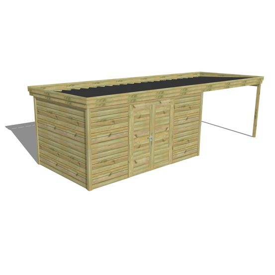 Abri de jardin bois pin traité autoclave 27mm - 7,84x2,64m / 21m2 - bac acier - abri français