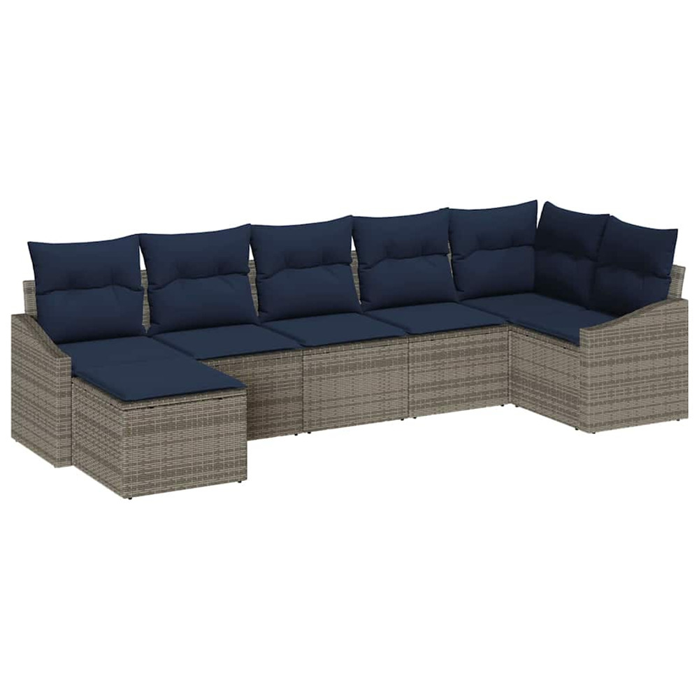 Ensemble de canapé de jardin 7 pcs gris et marine polyrotin