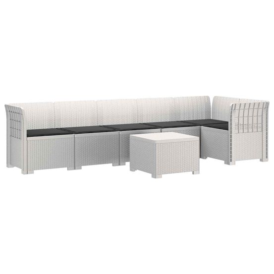 Canapé de jardin 6 places avec coussins aspect rattan pp blanc