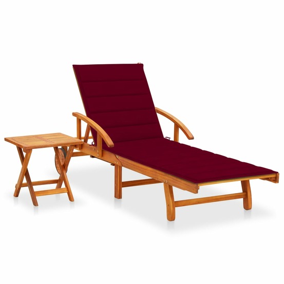 Transat chaise longue bain de soleil lit de jardin terrasse meuble d'extérieur avec table et coussin bois d'acacia