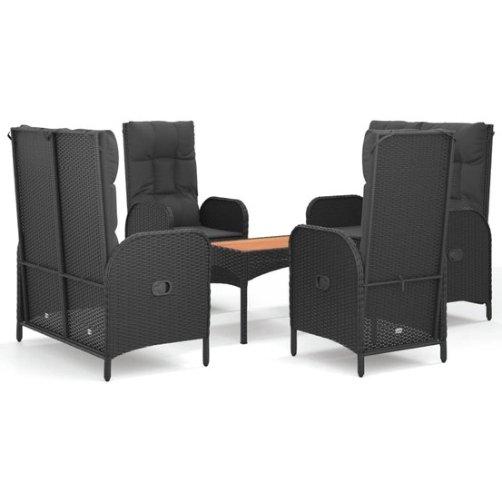 Ensemble à manger de jardin coussins 5pcs noir résine tressée