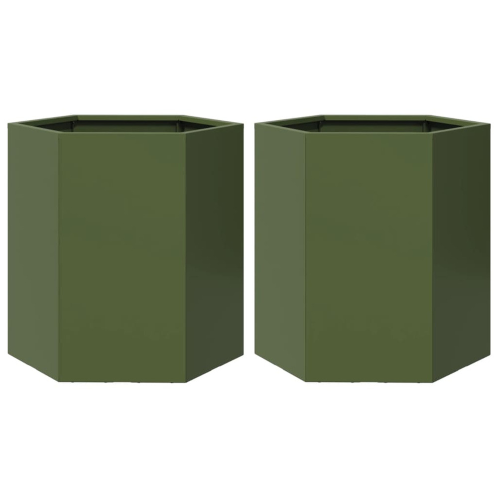Jardinière d'extérieurs 2 pcs vert olive hexagone 46x40x45 cm acier