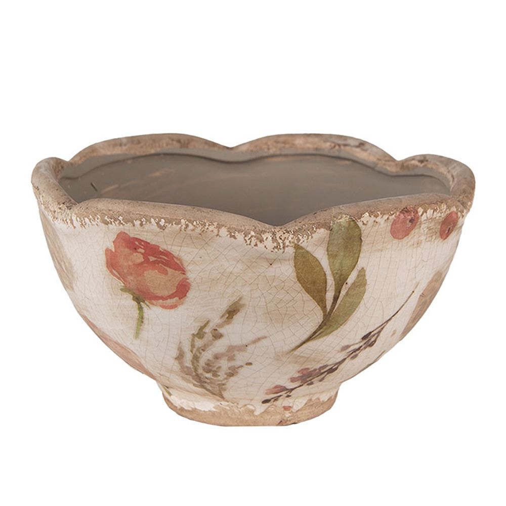 Pot de fleurs ondulé céramique beige rose 9x16x16cm