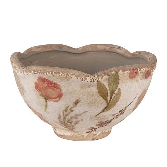 Pot de fleurs ondulé céramique beige rose 9x16x16cm
