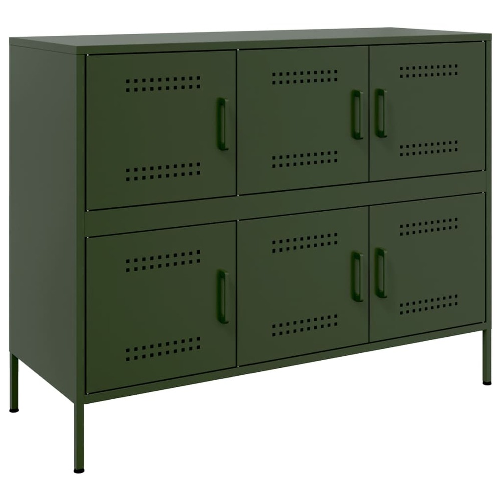 Buffet bahut commode armoire meuble de rangement organisateur cuisine salle de séjour salon olive 100,5 x 39 x 79 cm acier ve