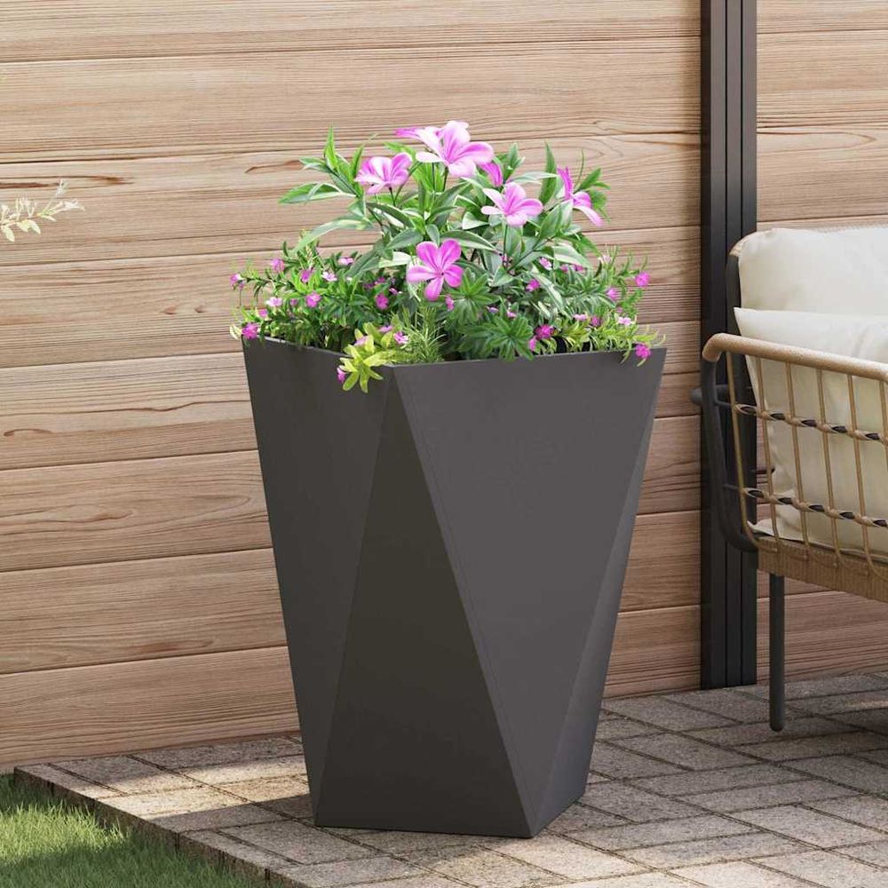 Jardinière haute carrée en acier pour jardin et terrasse noir 50x50x75 cm