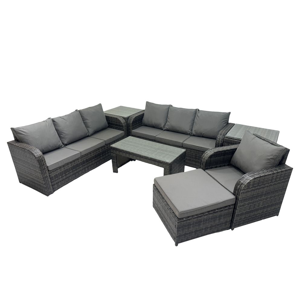 8 places ensemble de canapés en rotin salon de jardin avec table basse grand tabouret canapé 3 places 2 tables d'appoint