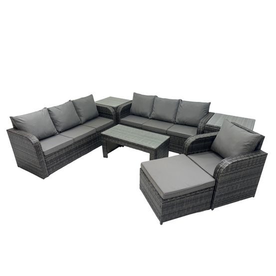 8 places ensemble de canapés en rotin salon de jardin avec table basse grand tabouret canapé 3 places 2 tables d'appoint