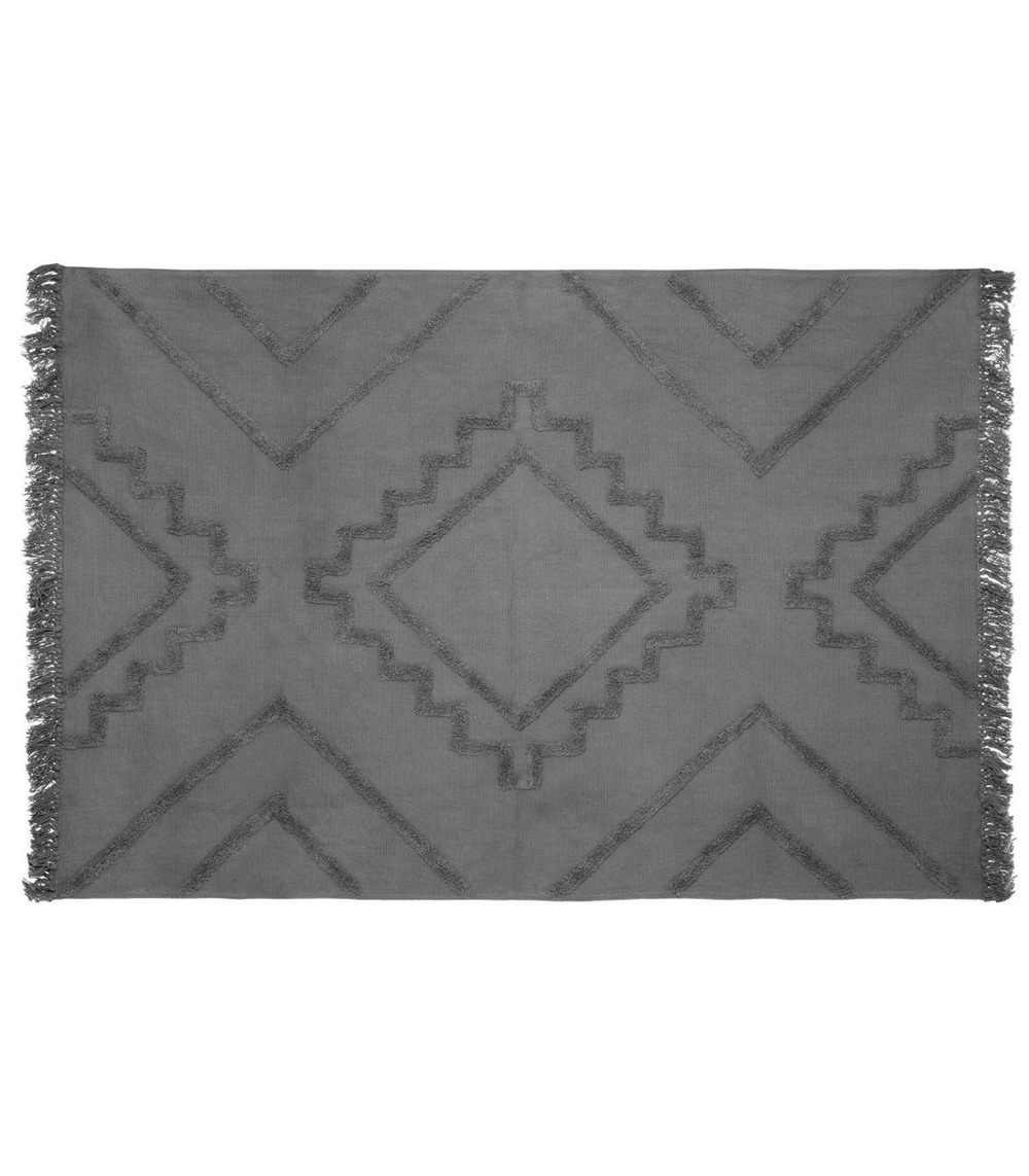 Tapis décoratif en coton gris motif inca tufté 120 x 170 cm
