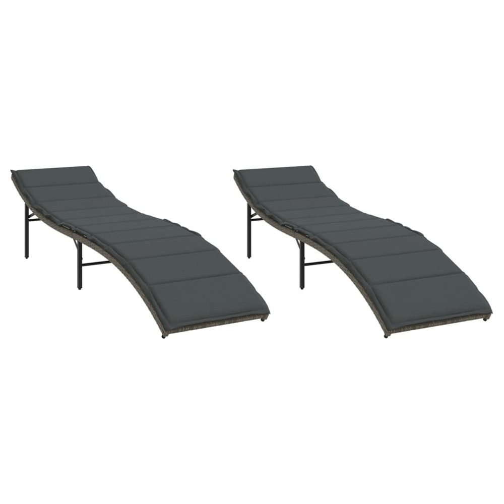 Chaises longues lot de 2 avec coussins gris résine tressée