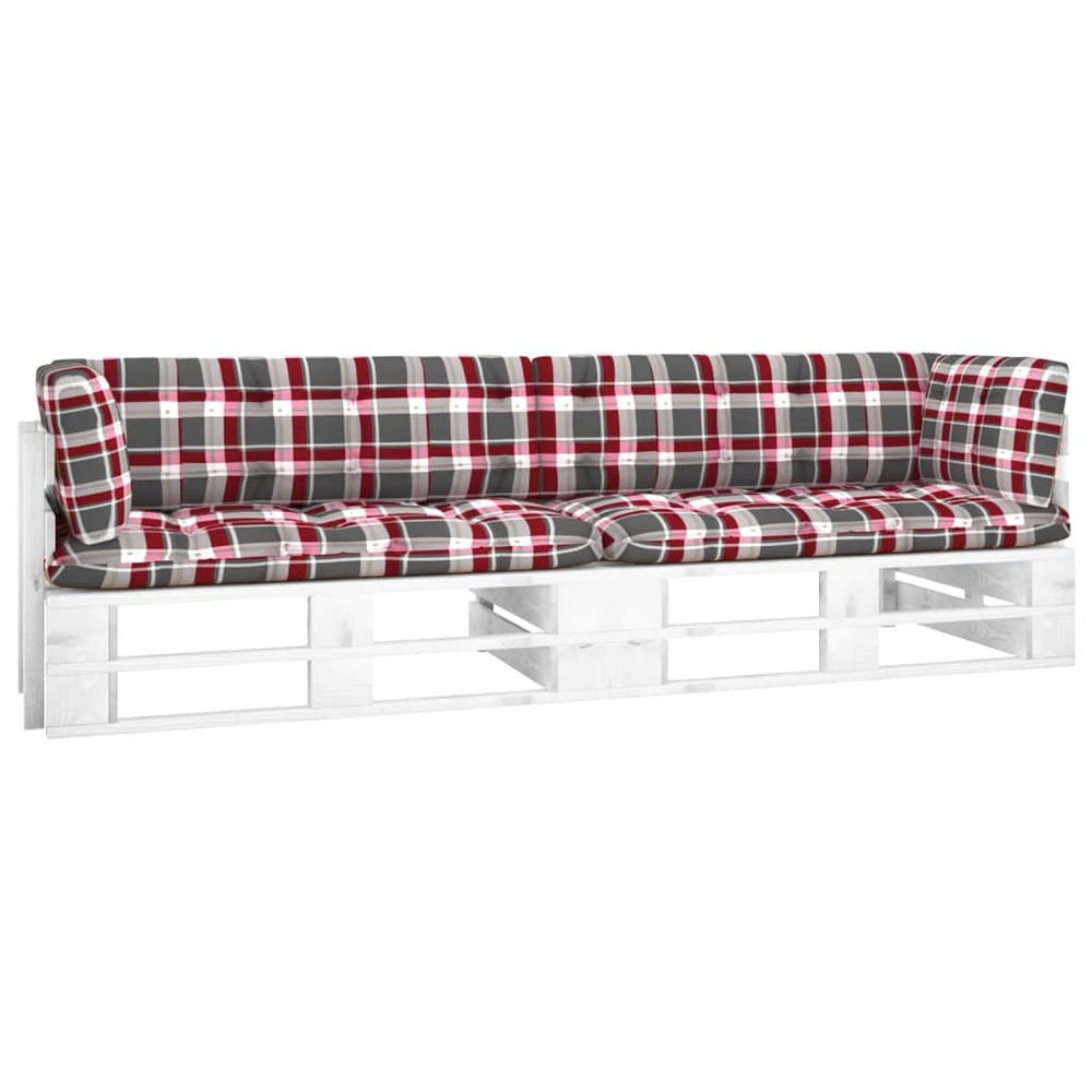 Canapé palette 2 places avec coussins pin imprégné de blanc