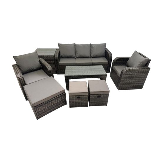 8 places salon de jardin avec table basse rectangulaire table d'appoint 3 tabourets ensemble de canapés en rotin