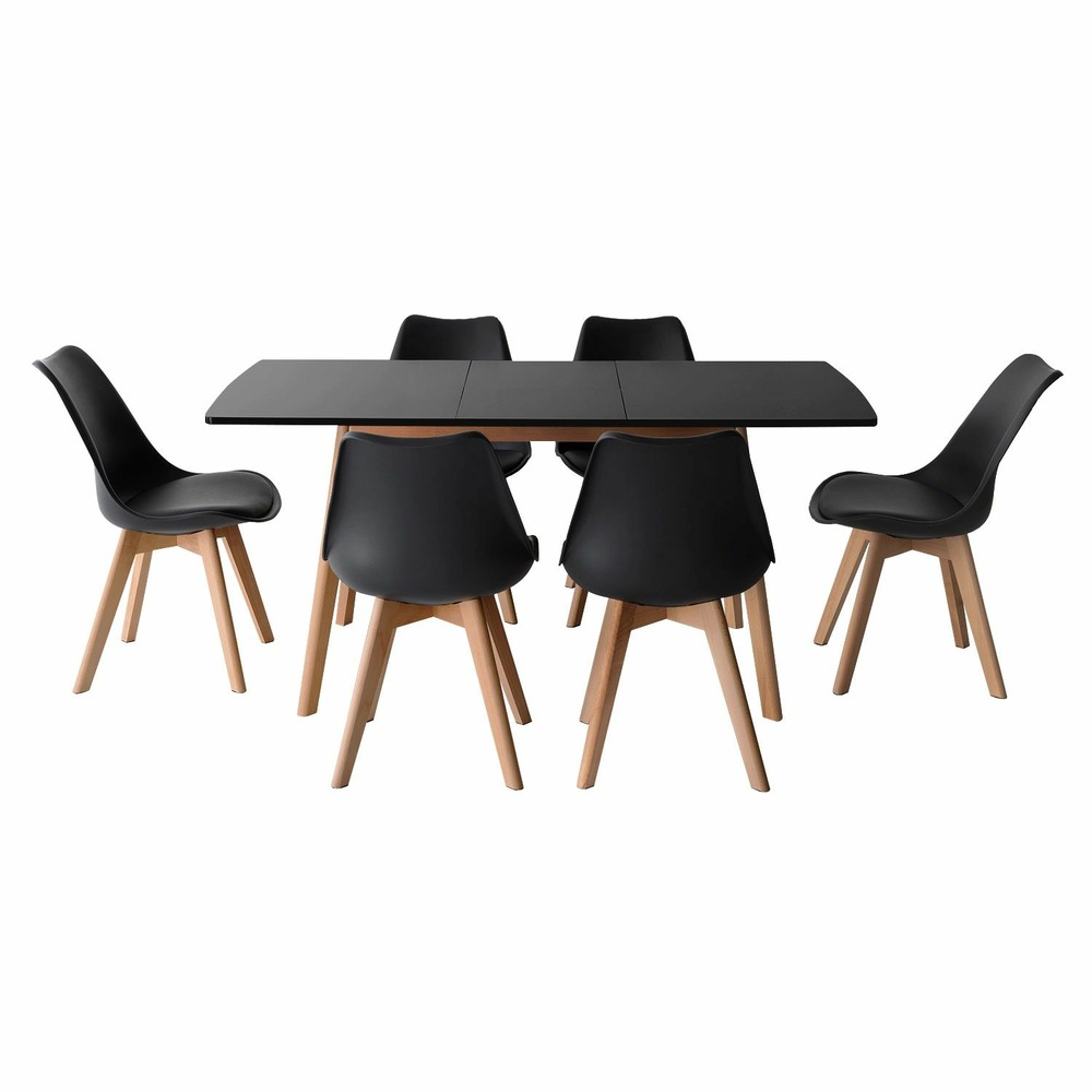 Senja - ensemble table extensible 120/160 cm et chaises scandinaves  - tout confort avec coussins d'assise moelleux intégrés et