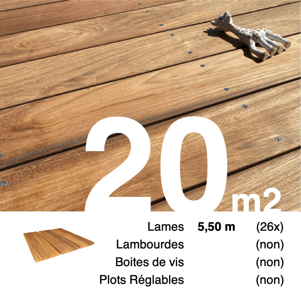 Lames de terrasse bois exotique jatoba 21 x 145 mm • longueur 5,5 m • classe 3b • lot pour 20 m²