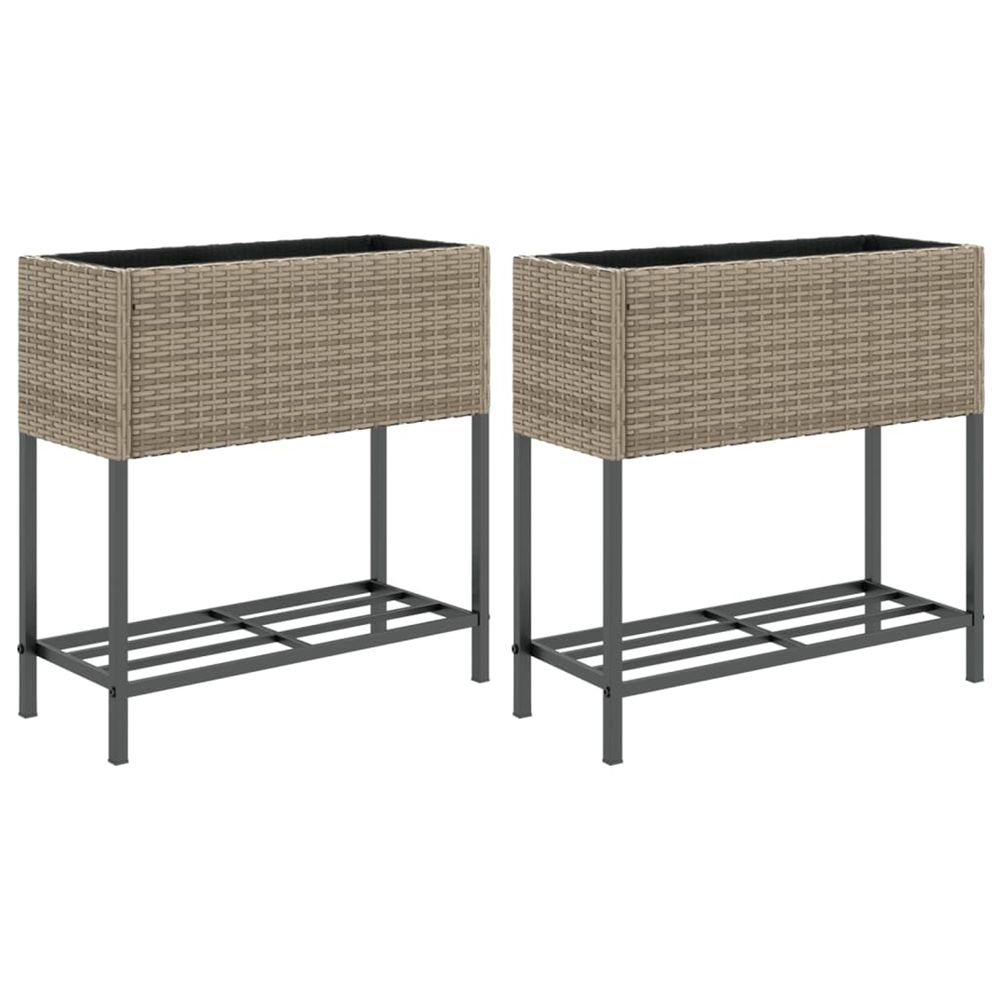 Jardinière d'extérieurs avec étagère 2 pcs gris 70x28x70 cm résine tressée