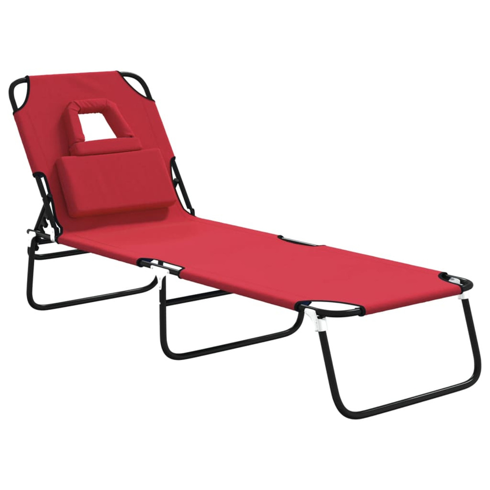 Chaise longue pliante rouge tissu oxford acier enduit de poudre bain de soleil