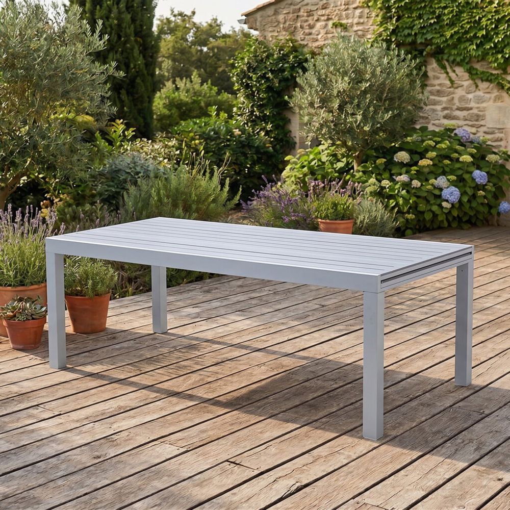 Table de jardin aluminium 8/12 p extensible décors bois tulum