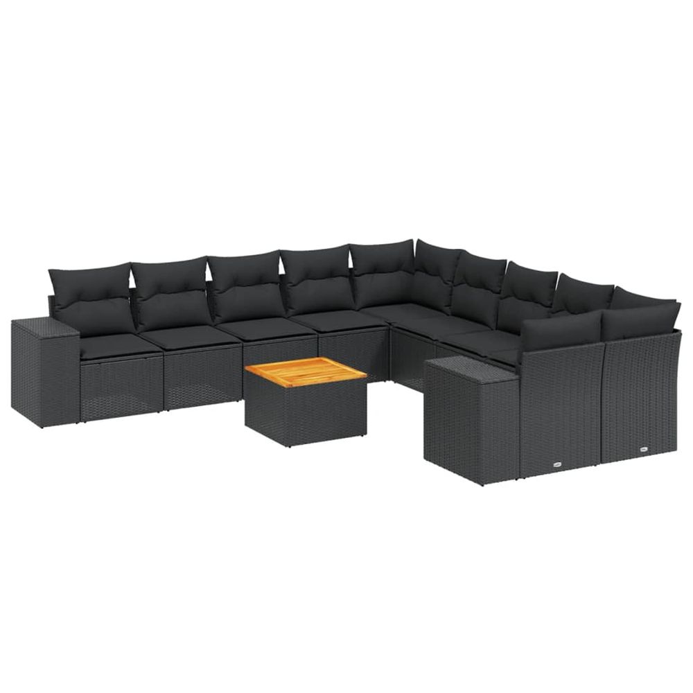 Salon de jardin 11 pcs avec coussins noir résine tressée