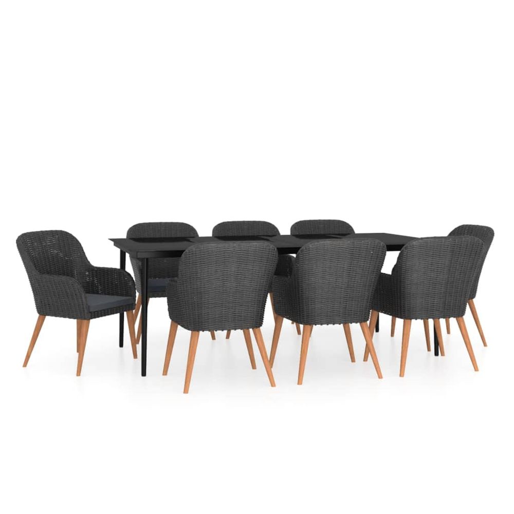 Ensemble à manger de jardin avec coussins 9 pcs noir