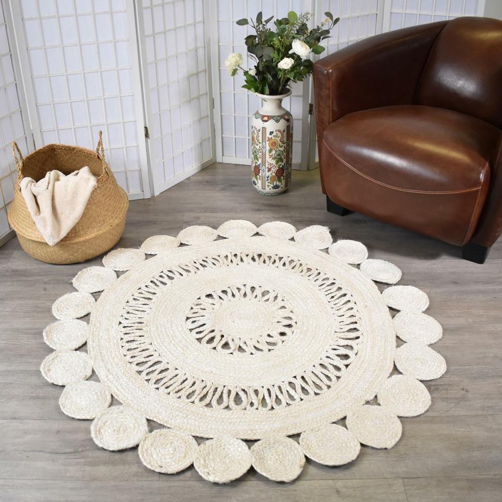 Tapis rond ø100cm fait à la main en jute motif uni pour chambre esprit