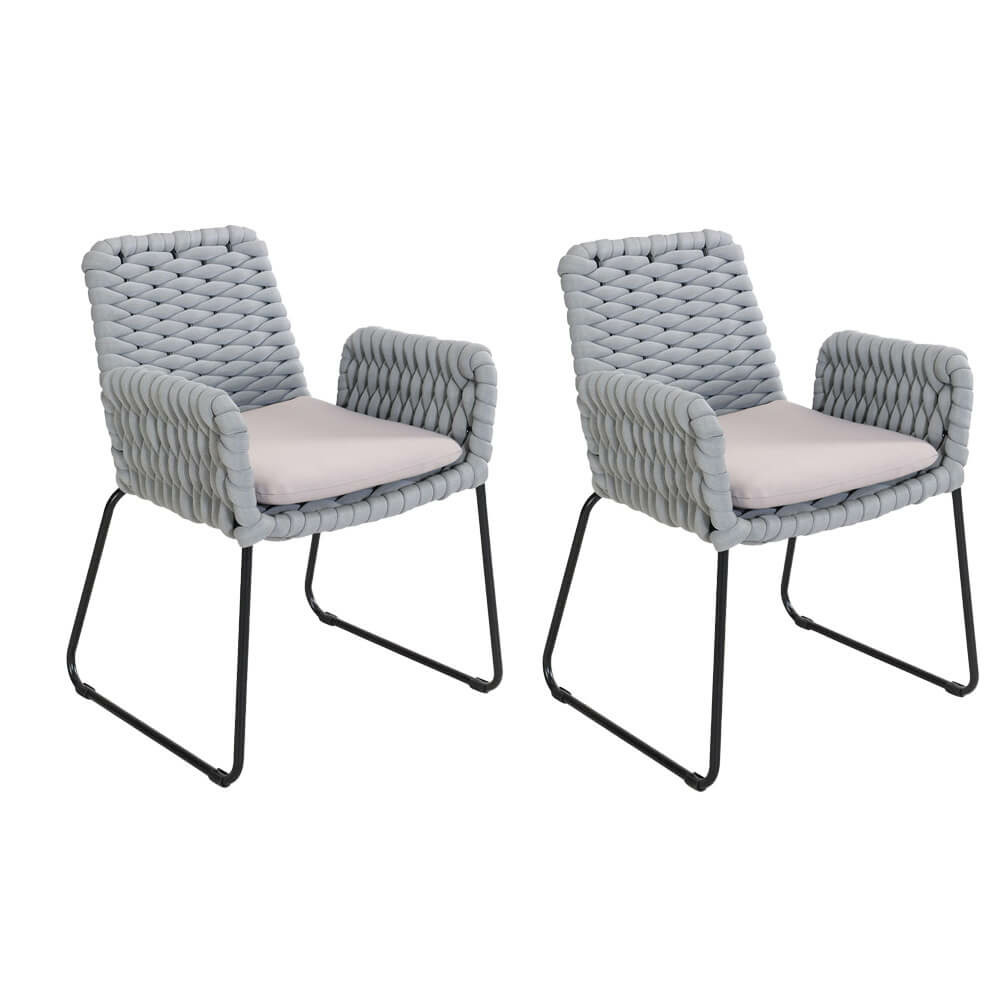 Home deluxe chaise de jardin avec accoudoirs en cordage tressé balero gris clair - lot de 2 | revêtement en cordage, tissu en