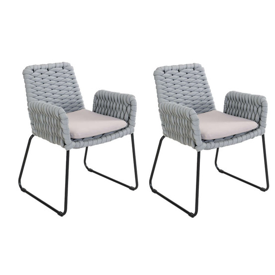 Home deluxe chaise de jardin avec accoudoirs en cordage tressé balero gris clair - lot de 2 | revêtement en cordage, tissu en